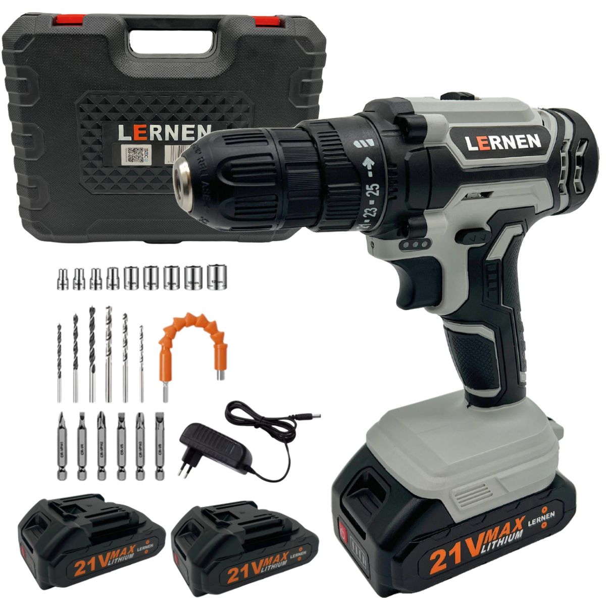 LERNEN - Taladro Desatornillador Inalámbrico 2 Baterías + Set Brocas