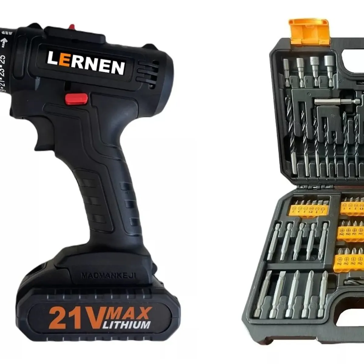 LERNEN - Pack Taladro Inalámbrico 21v + Set De 99 Brocas Y Dados