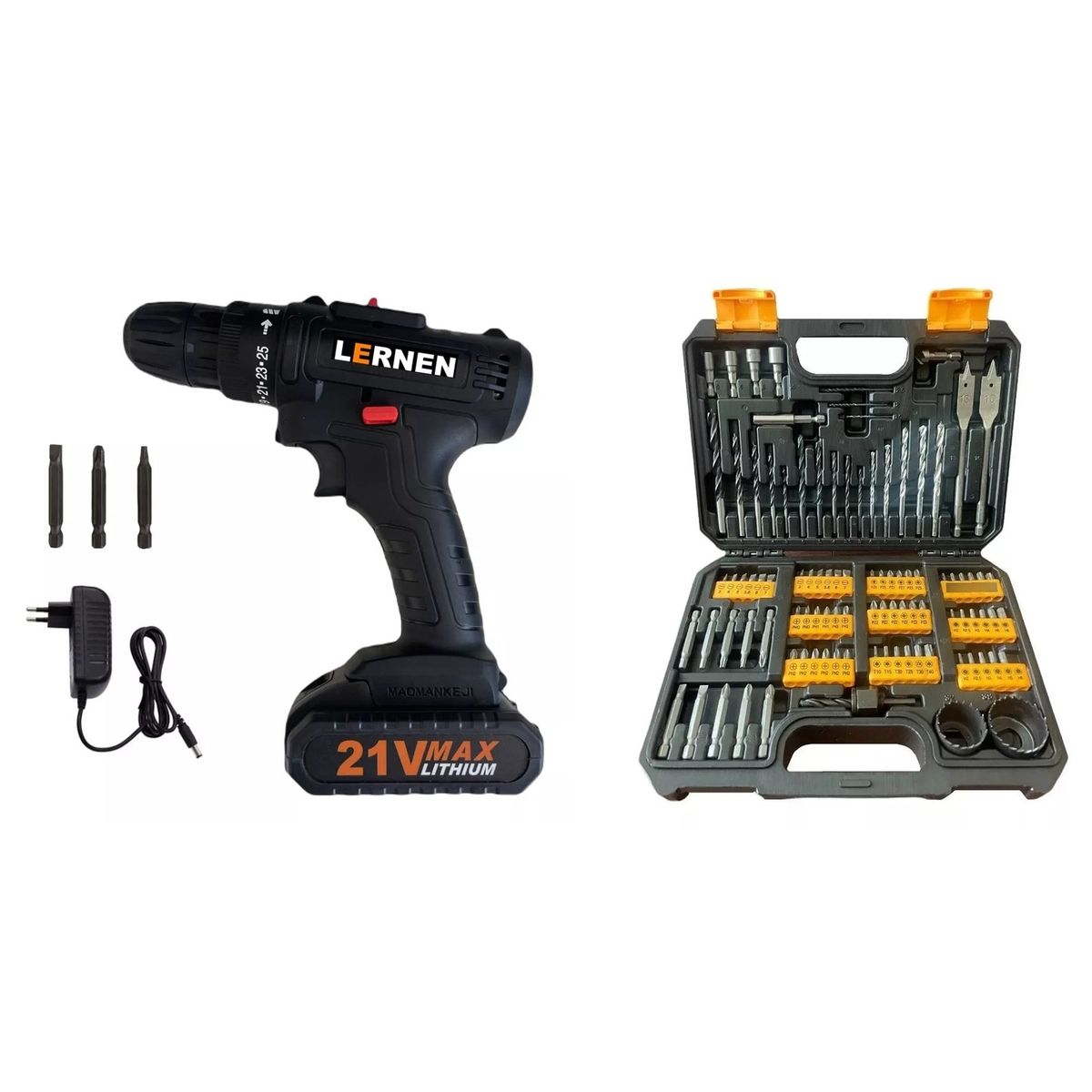 LERNEN - Pack Taladro Inalámbrico 21v + Set De 99 Brocas Y Dados