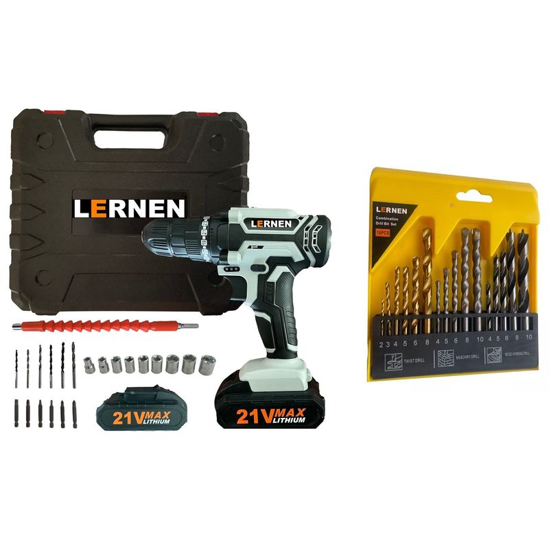 LERNEN - Pack Taladro Destornillador Inalámbrico 21v Con 2 Baterías