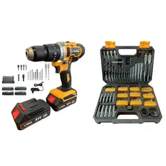 LERNEN - Pack Taladro Inalámbrico Percutor 13mm 2 Baterías Set 99 Brocas