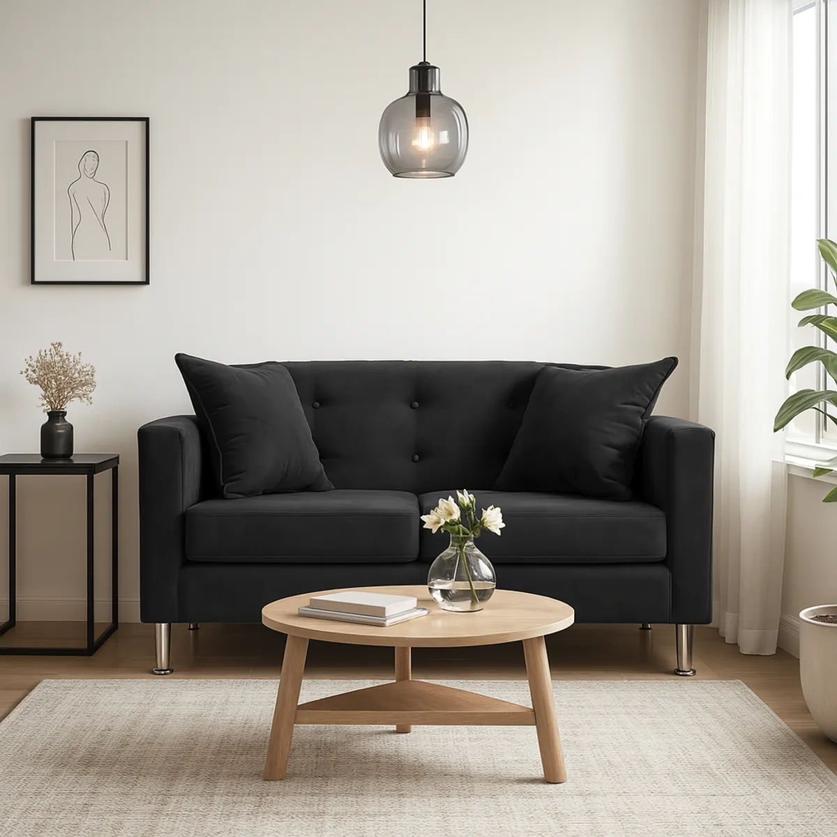 MBC - Sofá 2 Cuerpos New Mallorca Felpa Negro