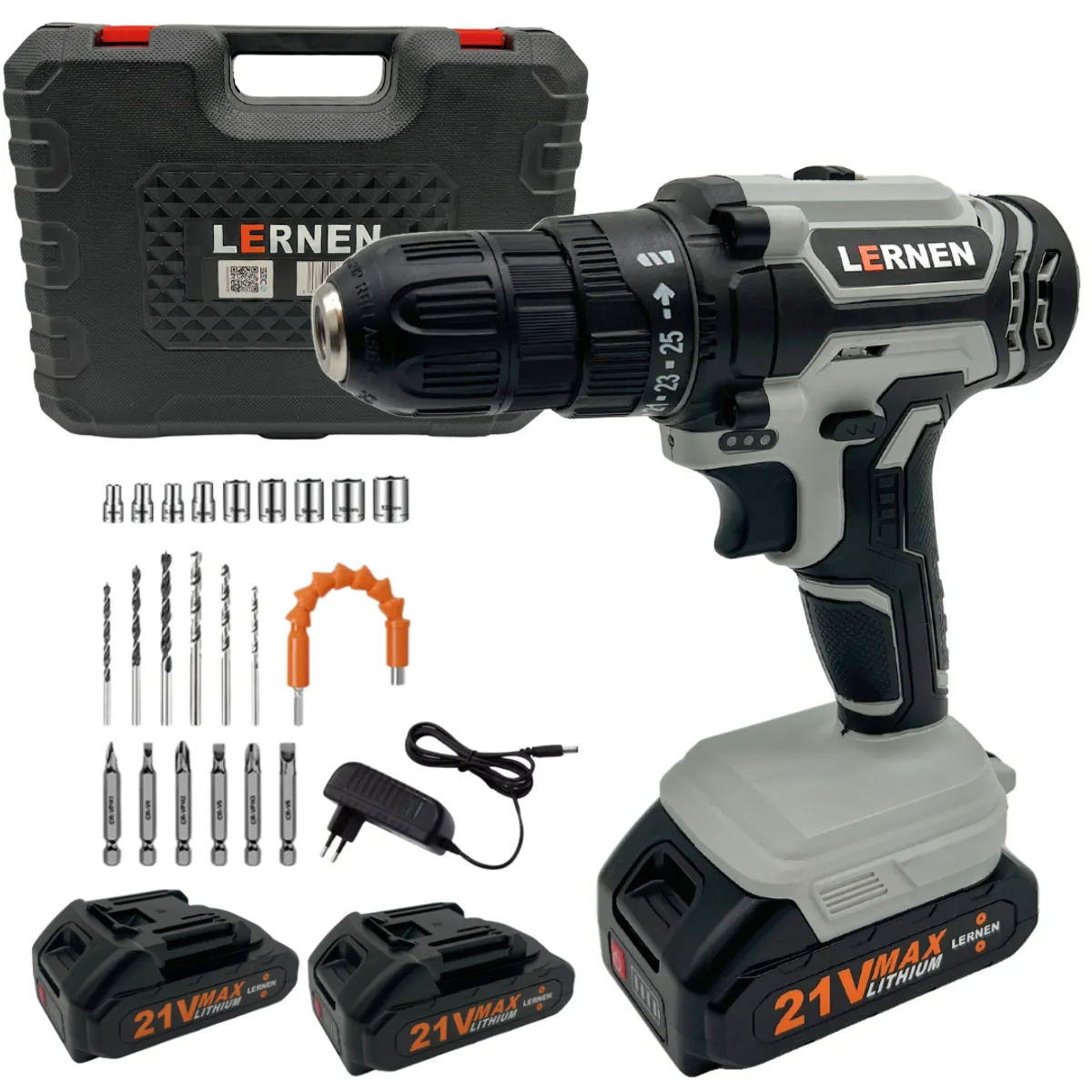 LERNEN - Taladro Destornillador Inalámbrico 21v 2 Baterías + 246 Brocas