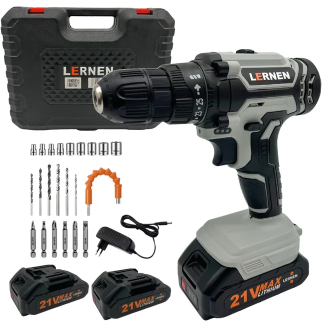 LERNEN - Taladro Destornillador Inalámbrico 21v 2 Baterías + 246 Brocas