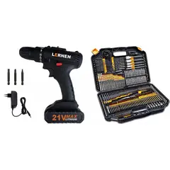 LERNEN - Pack Taladro Destornillador Inalámbrico 21v + Set 246 Brocas