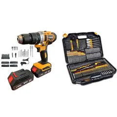 LERNEN - Pack Taladro Inalámbrico Percutor 13mm 2 Baterías 246 Brocas