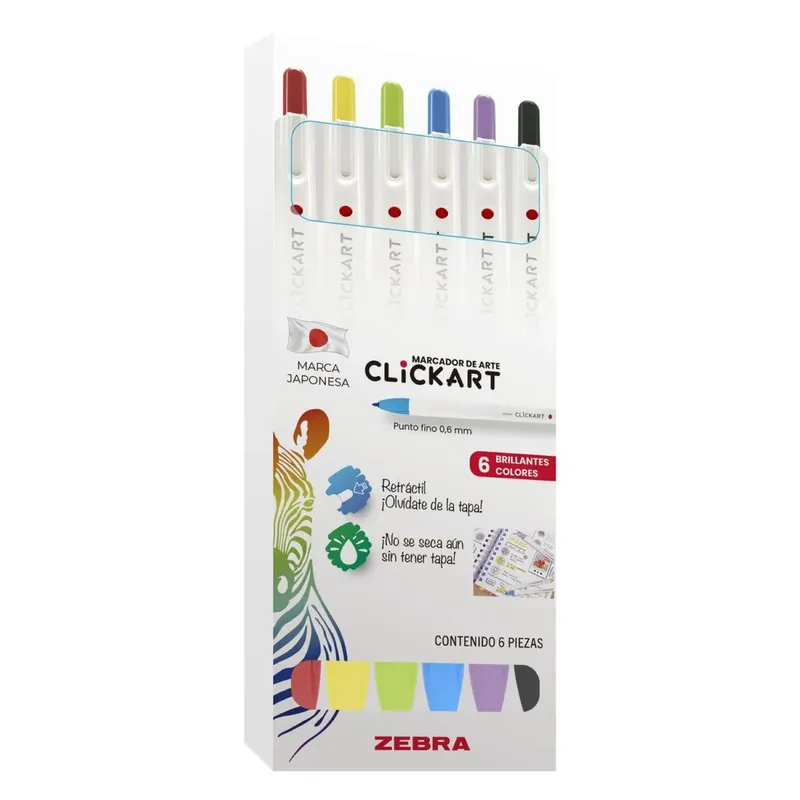 ZEBRA - Set 6 Marcadores De Arte Clickart Retráctil Zebra 0.6 mm
