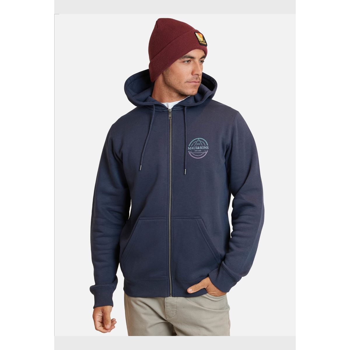 MAUI AND SONS - Poleron Fullzipper Established Mcmlx Hombre Azul Marino Maui And Sons