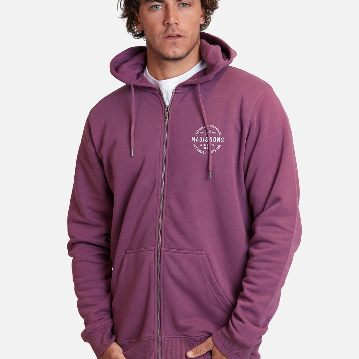 MAUI AND SONS - Poleron Fullzipper Free Waves Surfer Soul Hombre Burdeo Maui And Sons