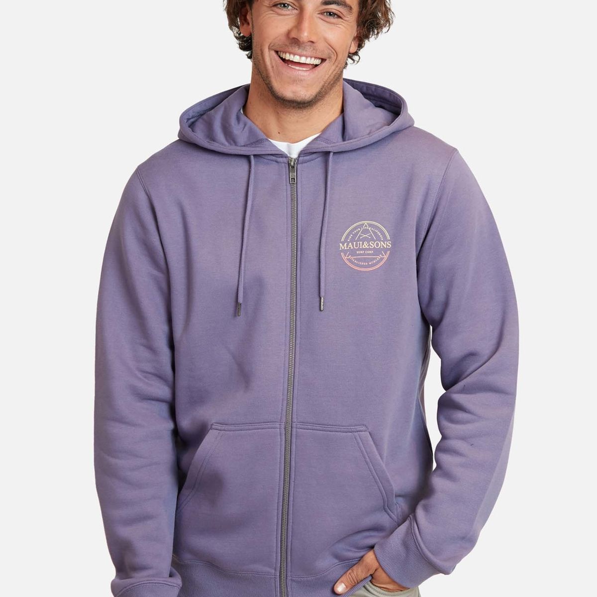 MAUI AND SONS - Poleron Fullzipper Established Mcmlx Hombre Morado Maui And Sons
