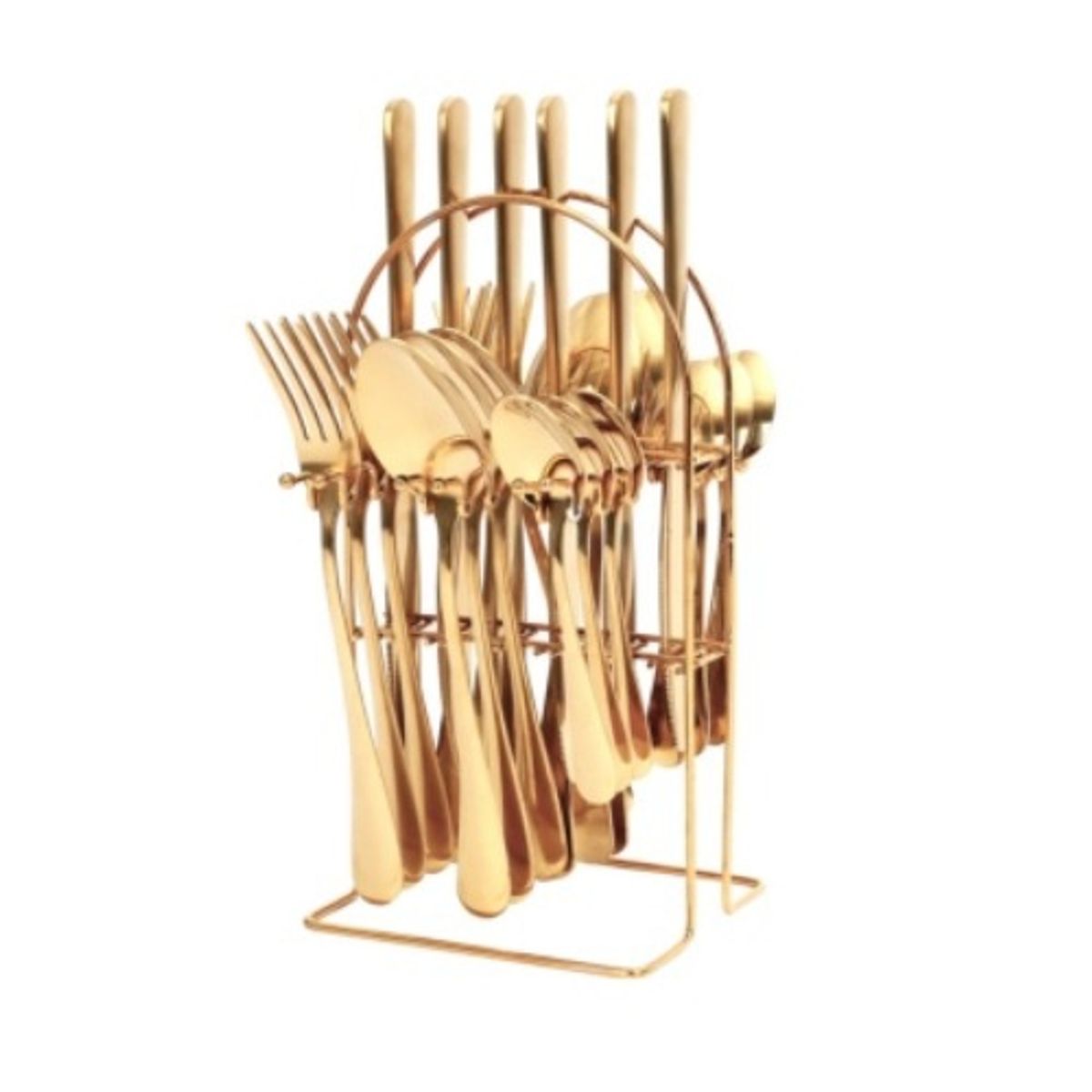 U BUY - Set De Cubiertos 24 Piezas Con Soporte De Exhibición- Color Dorado