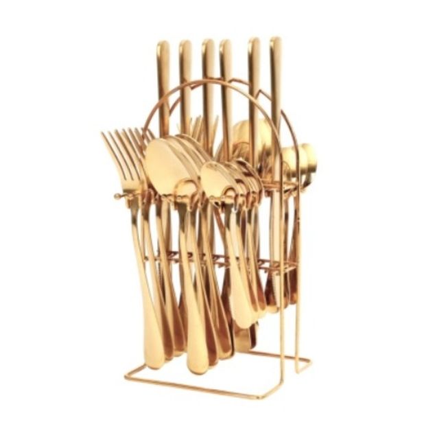 U BUY - Set De Cubiertos 24 Piezas Con Soporte De Exhibición- Color Dorado