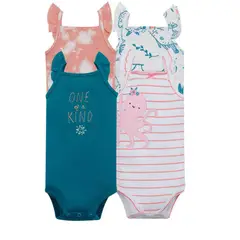 TEDMIMAK - Pack de 04 Bodys para bebé niña sin manga Pulpo