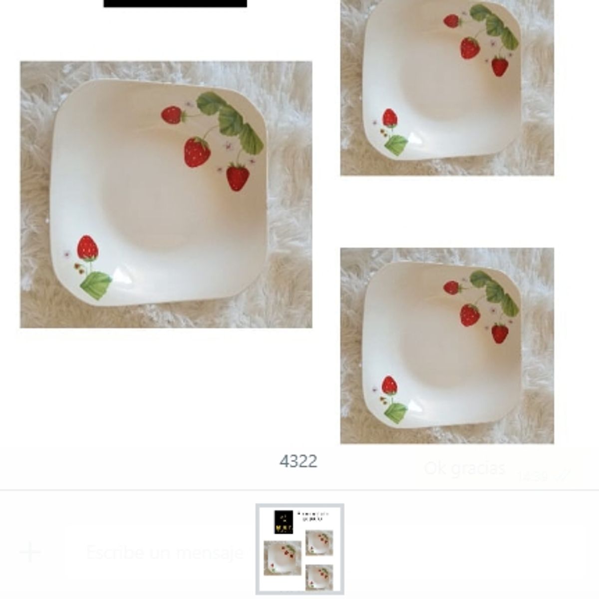 GENERICO - Plato Cuadrado Pequeño Diseño Frutilla Ceramica