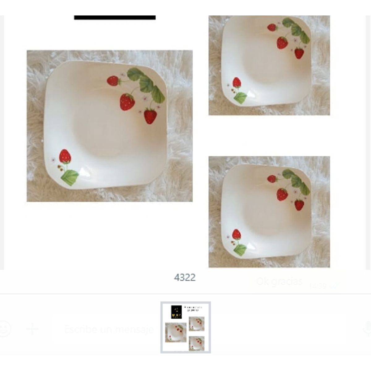 GENERICO - Plato Cuadrado Pequeño Diseño Frutilla Ceramica