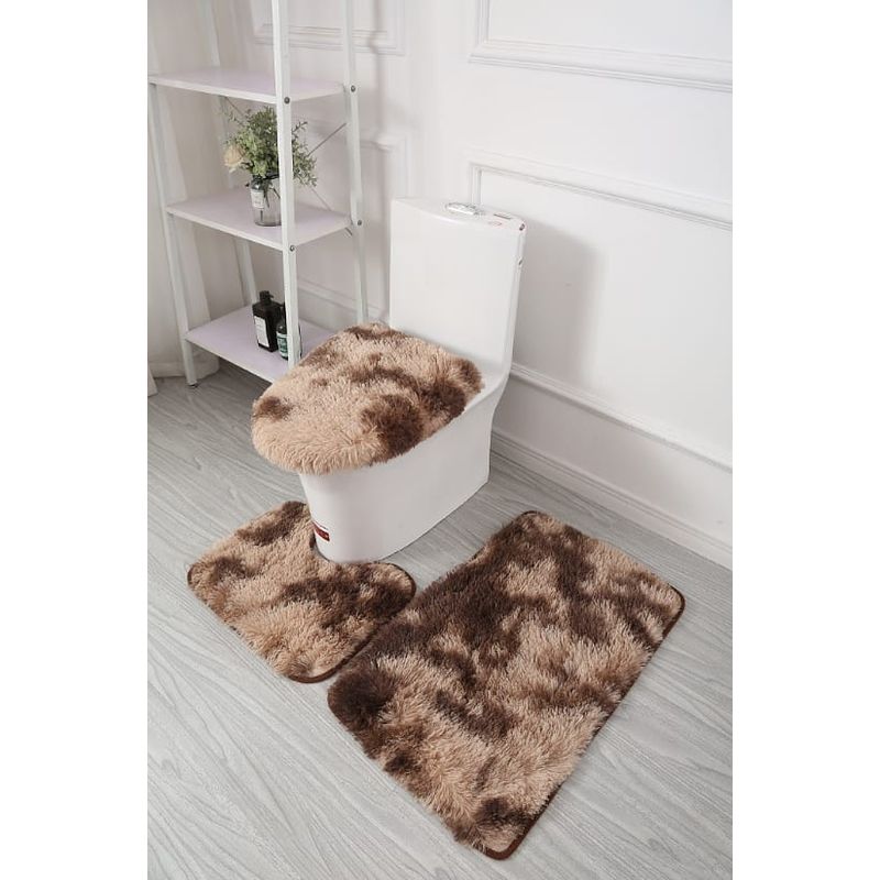 GENERICO - JUEGO DE BAÑO PELUDITOS DE COLOR MARRON 3 PIEZAS