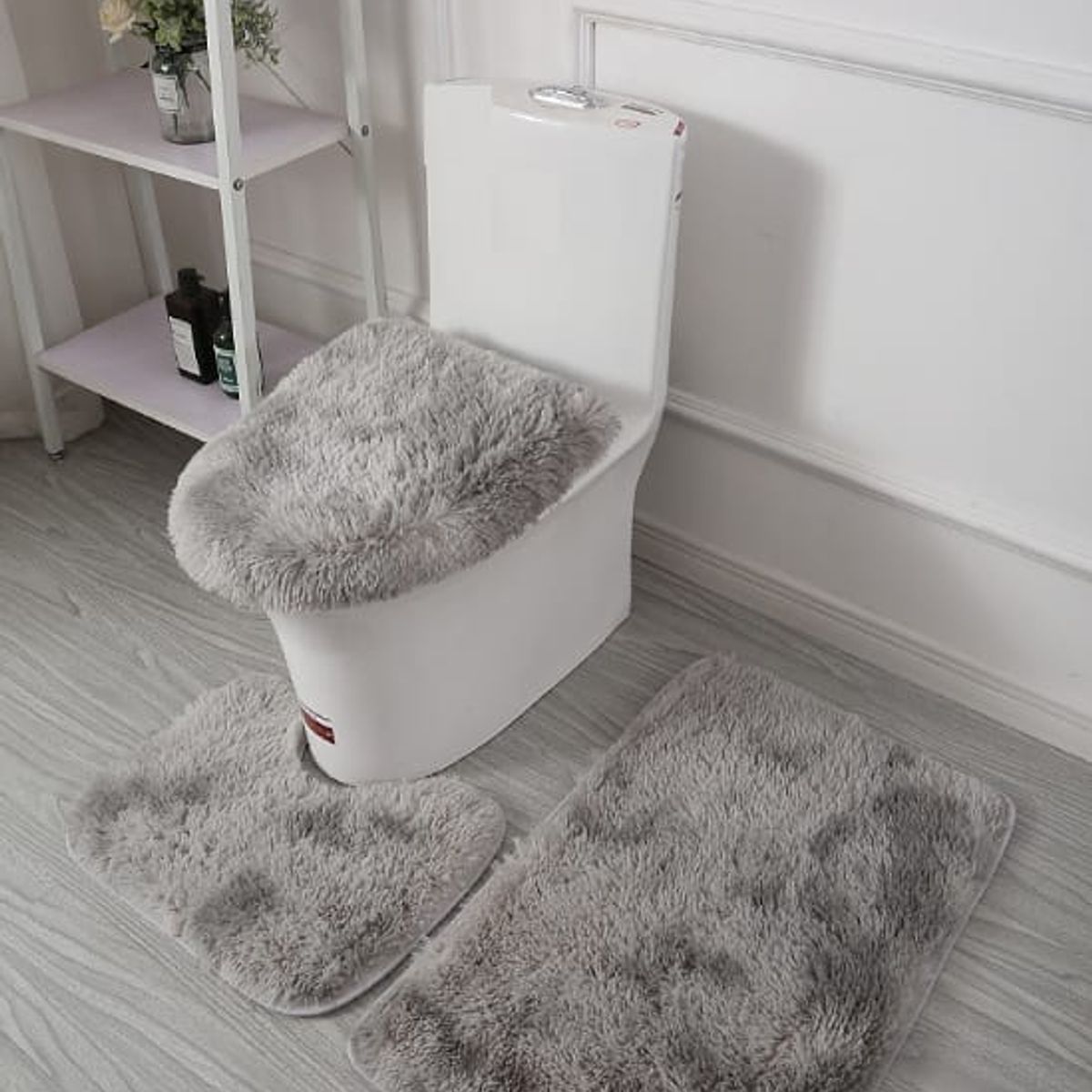 GENERICO - JUEGO DE BAÑO PELUDITOS DE COLOR GRIS 3 PIEZAS