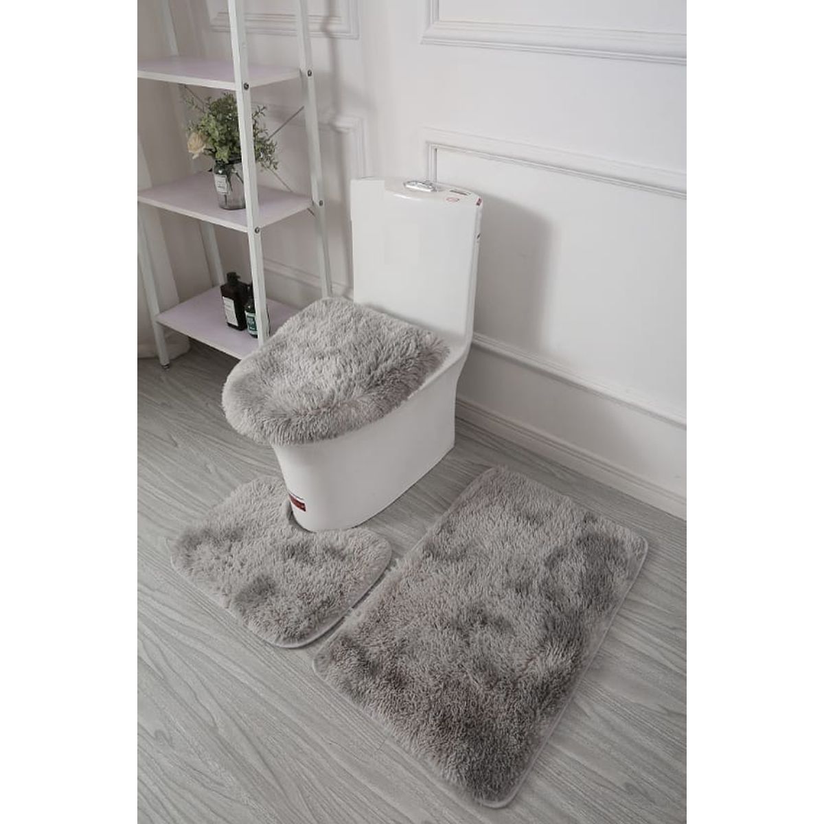 GENERICO - JUEGO DE BAÑO PELUDITOS DE COLOR GRIS 3 PIEZAS