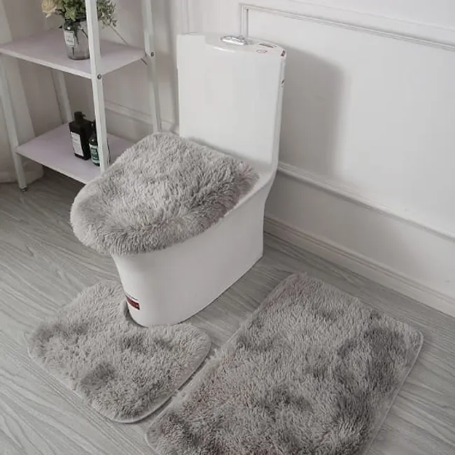 GENERICO - JUEGO DE BAÑO PELUDITOS DE COLOR GRIS 3 PIEZAS