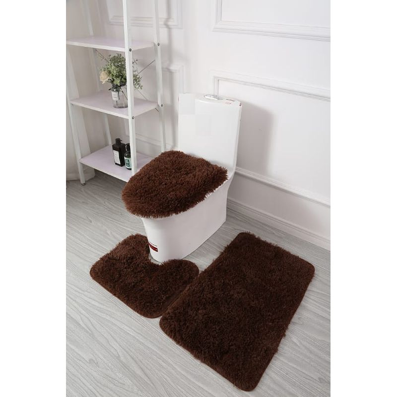 GENERICO - JUEGO DE BAÑO PELUDITOS DE COLOR MARRON 3 PIEZAS