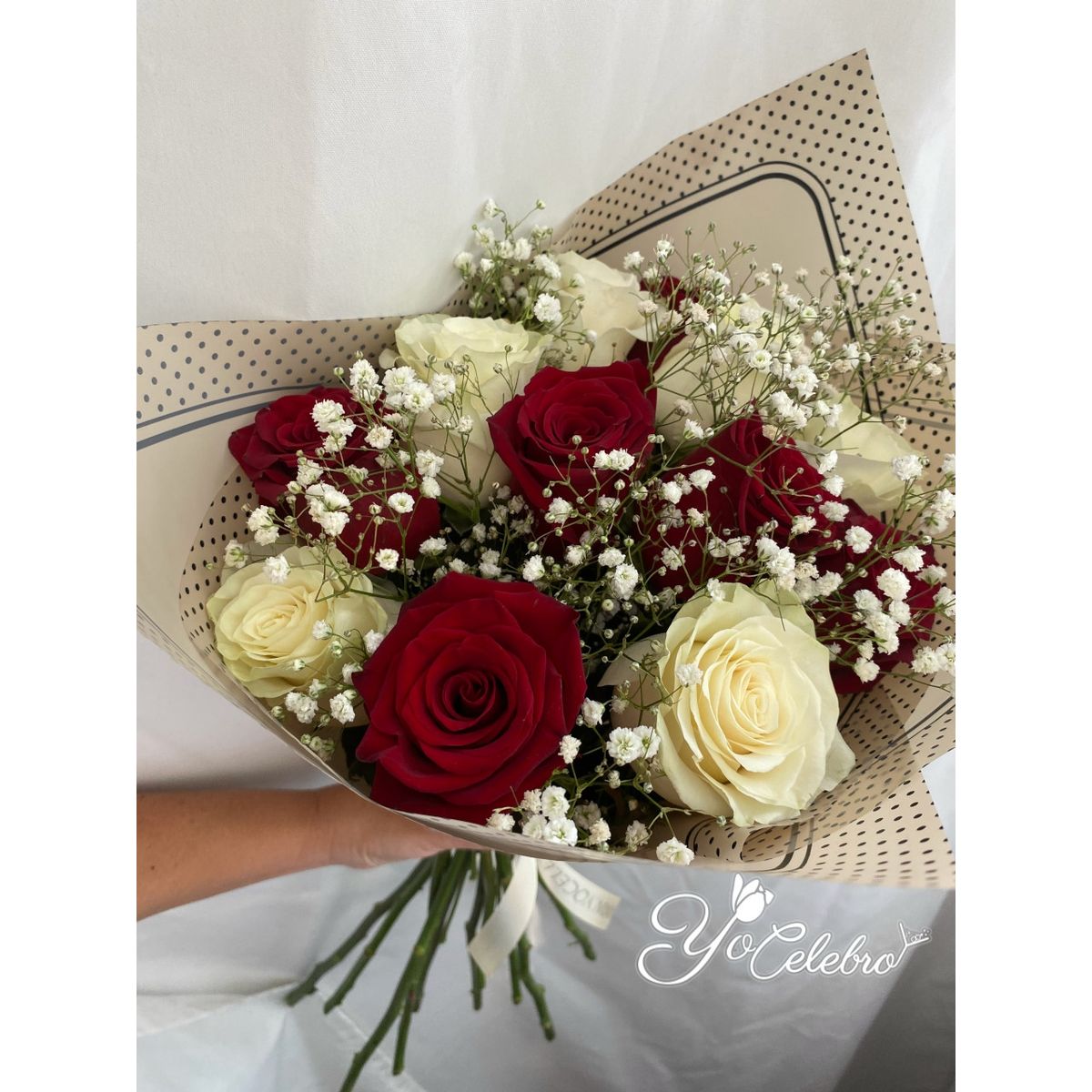 GENERICO - Ramo 12 rosas Rojas y Blancas (Flores Naturales)