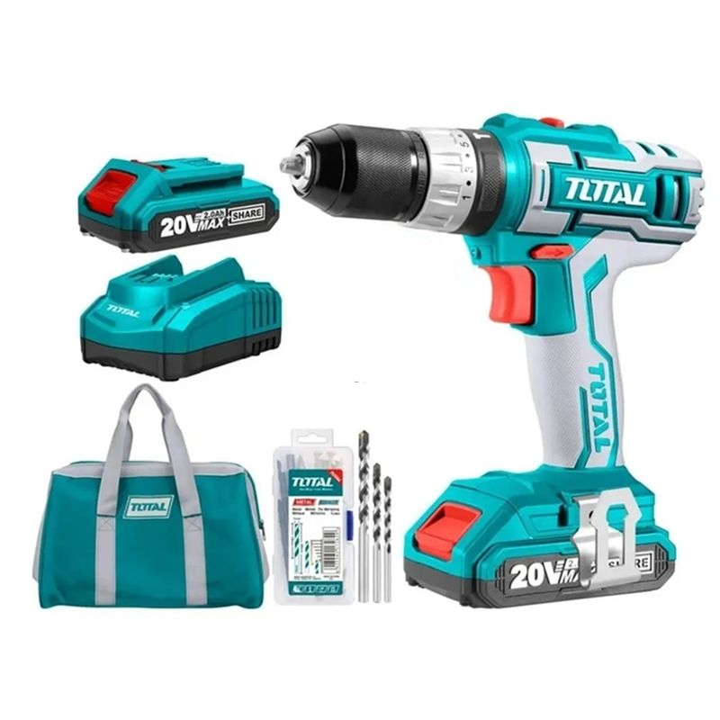 TOTAL TOOLS - Taladro Atornillador Percutor 10mm Bat Cargador 20v Total Tidli2002