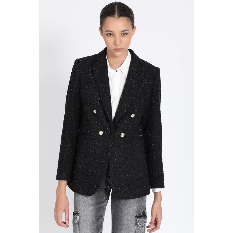 LIOLA - Blazer Largo Entallado, Tweed Con Lurex, Negro Liola