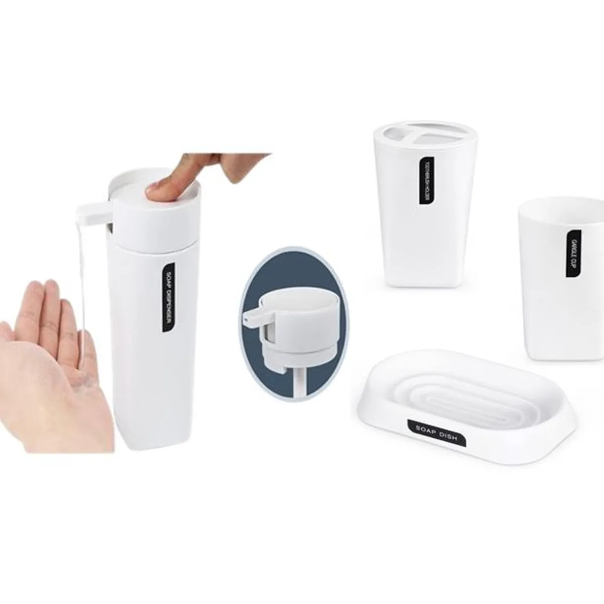 GENERICO - Juego Baño Set Accesorios 4pcs Jabonera Dispensador Taza