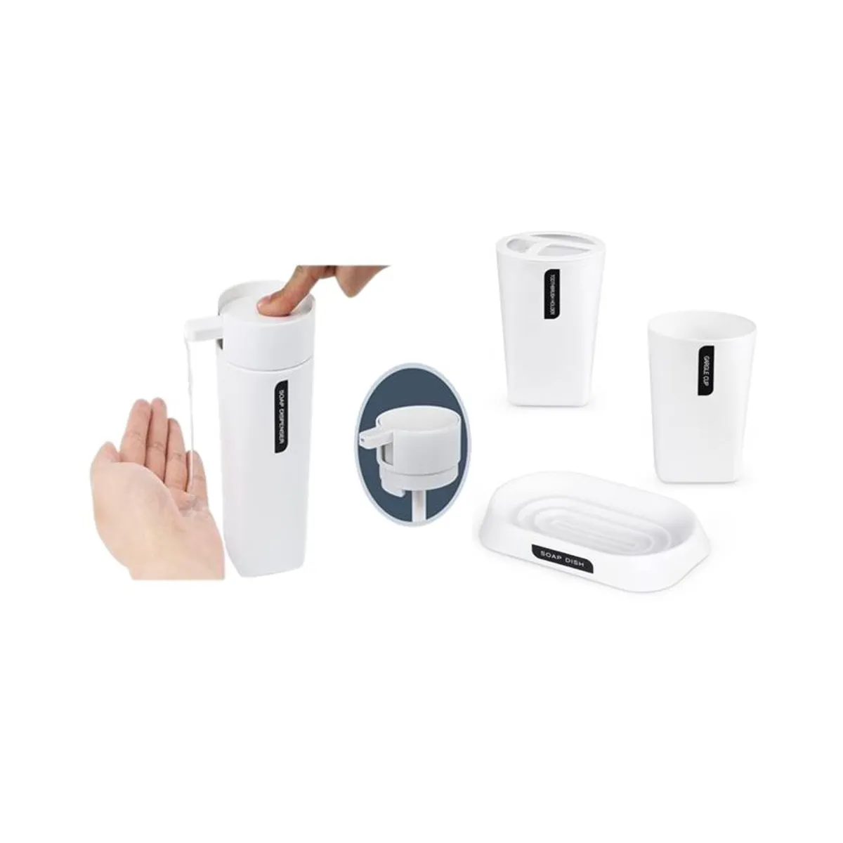 GENERICO - Juego Baño Set Accesorios 4pcs Jabonera Dispensador Taza