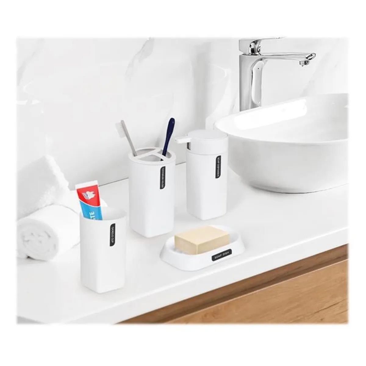 GENERICO - Juego Baño Set Accesorios 4pcs Jabonera Dispensador Taza