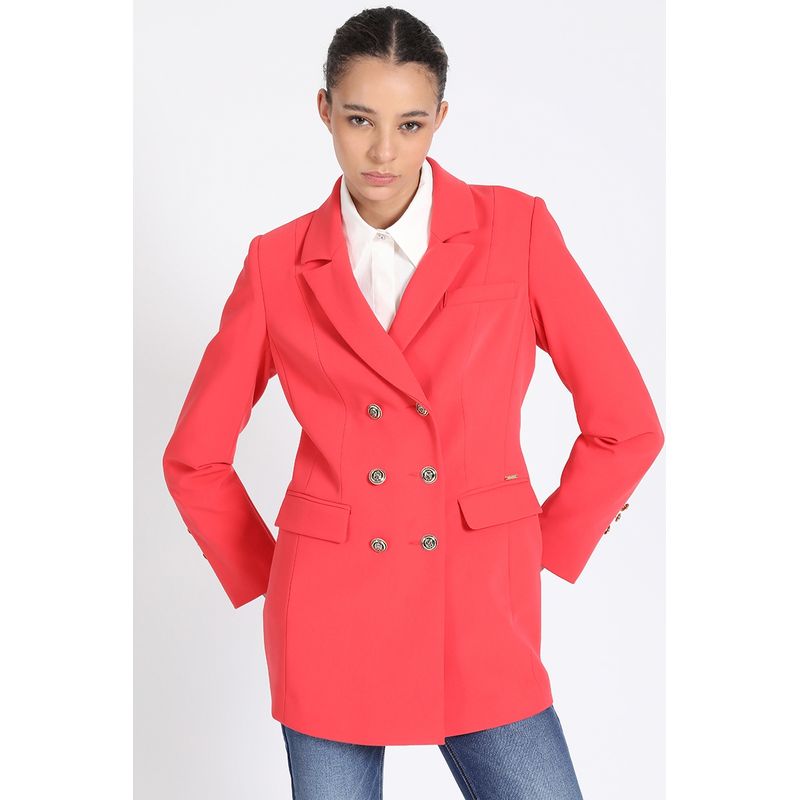 LIOLA - Blazer Largo Con Entalle, Cruzado, Rojo Liola
