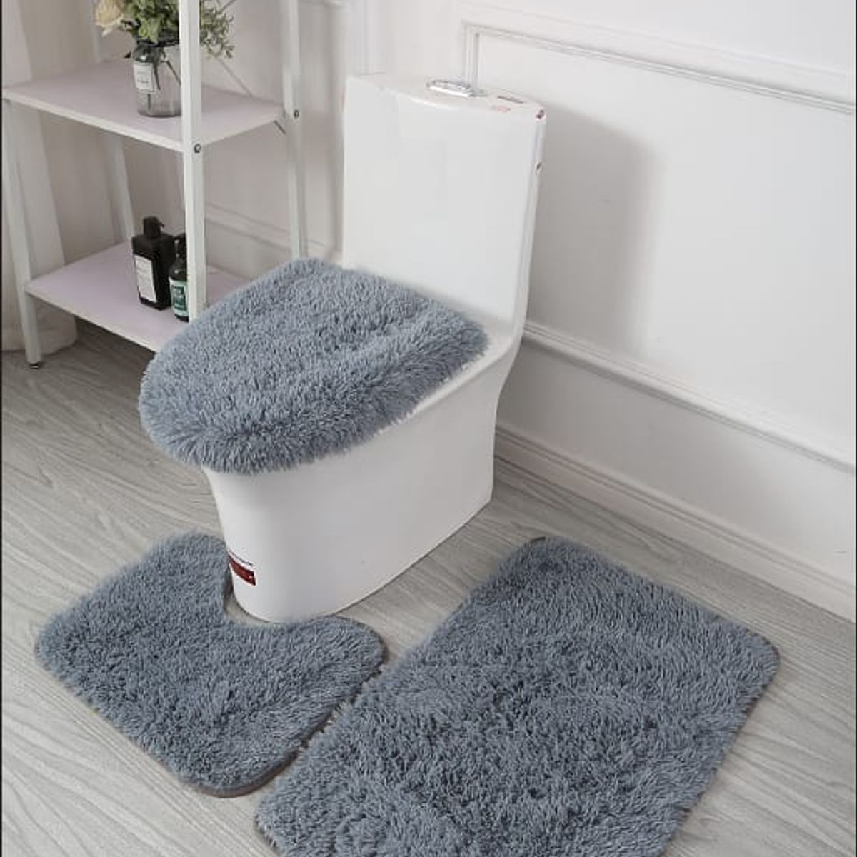 GENERICO - JUEGO DE BAÑO PELUDITOS DE COLOR GRIS 3 PIEZAS