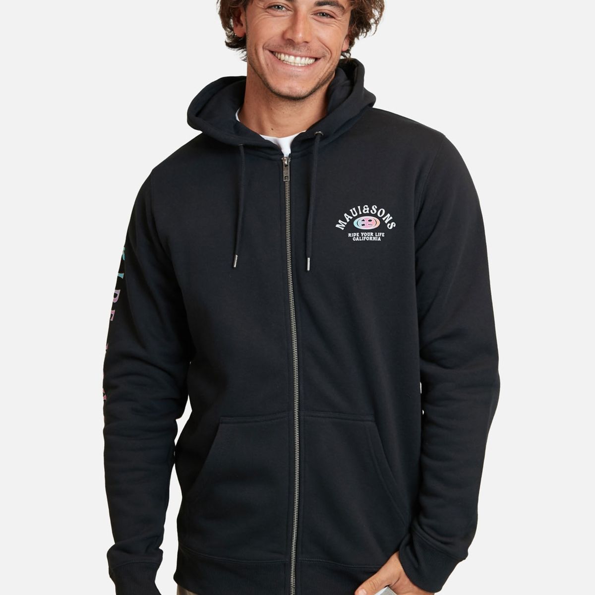 MAUI AND SONS - Poleron Fullzipper Logo Gradient Hombre Negro Maui And Sons
