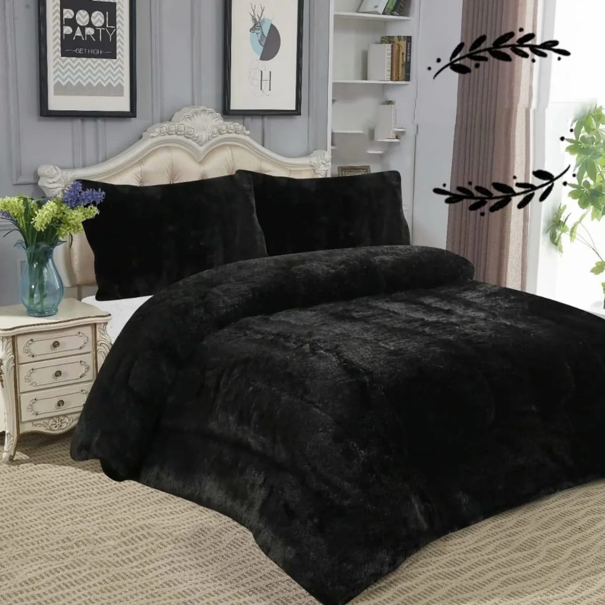 GENERICO - COBERTOR DE INVIERNO PELUDO COLOR NEGRO 2 PLAZA TF