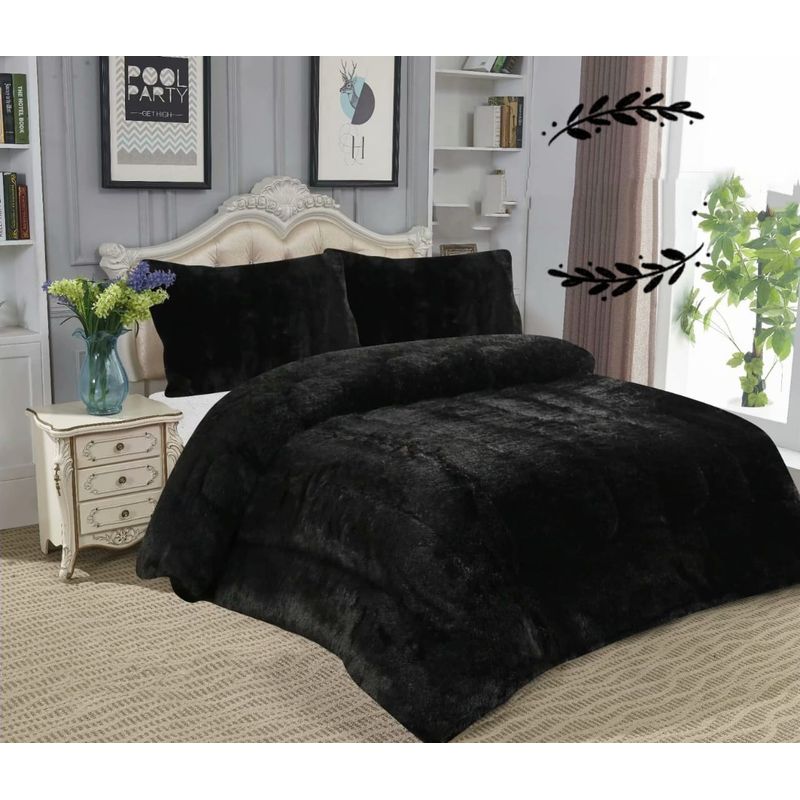 GENERICO - COBERTOR DE INVIERNO PELUDO COLOR NEGRO 2 PLAZA TF