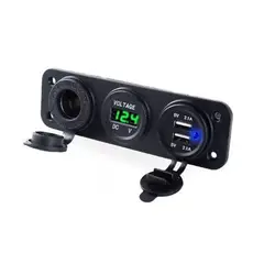 KUANGYE - Usb Dual Cargador Encendedor Voltímetro Empotrado Autos