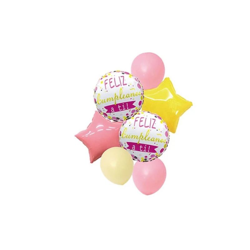 GENERICO - Set De Globos Feliz Cumpleaños Rosa 7pcs