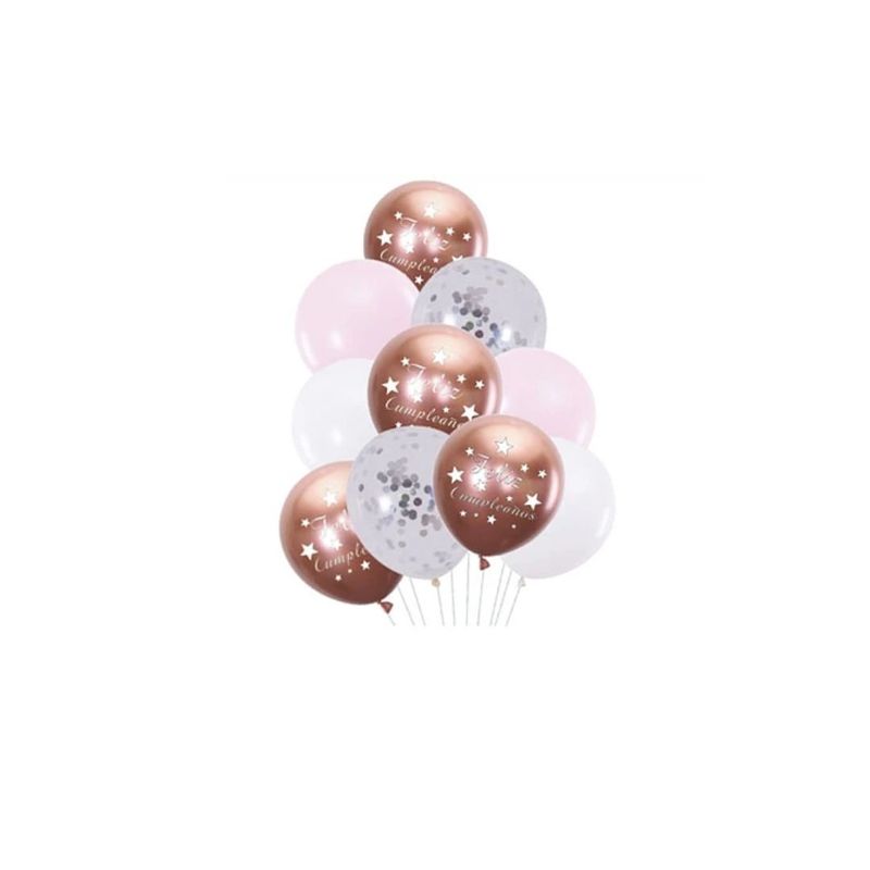 GENERICO - Set De Globos Feliz Cumpleaños Oro Rosa 10pcs