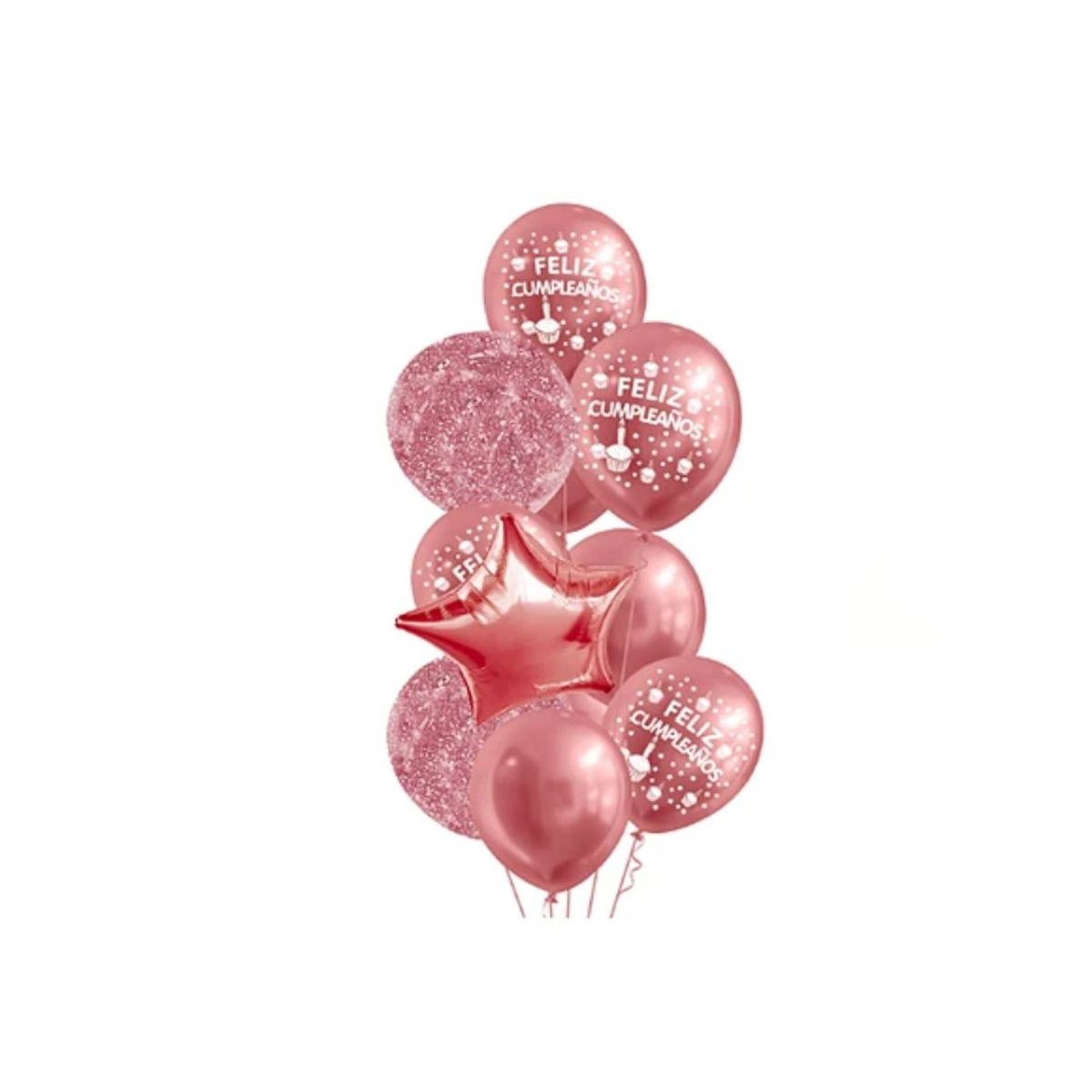 GENERICO - Set De Globos Latex Oro Rosa Feliz Cumpleaños 11pcs