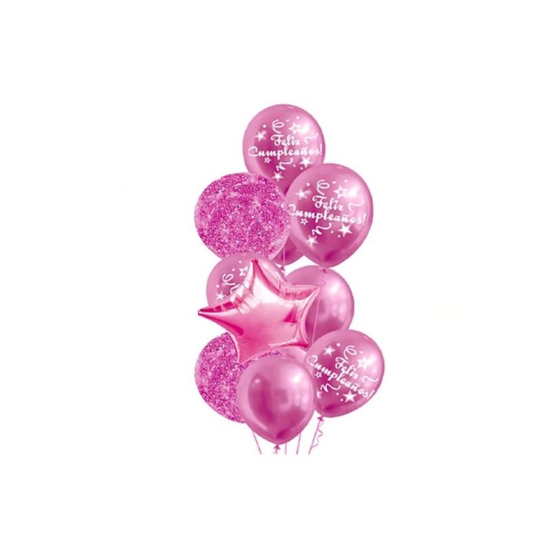 GENERICO - Set De Globos Latex Fucsia Feliz Cumpleaños 11pcs