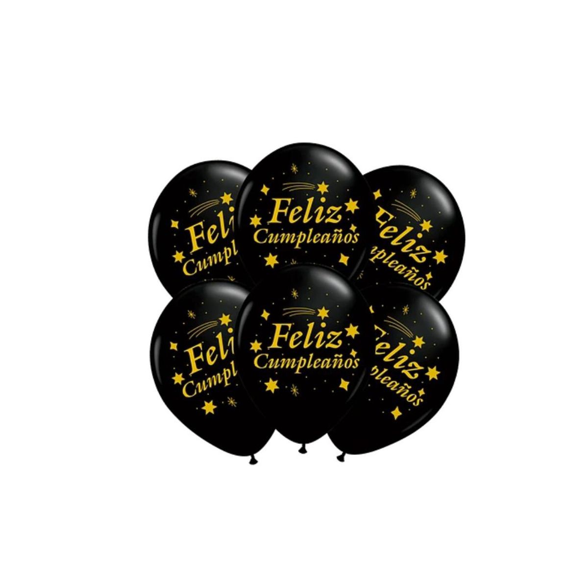 GENERICO - Set Globos Negro Latex Feliz Cumpleaños Letras Doradas 6pcs