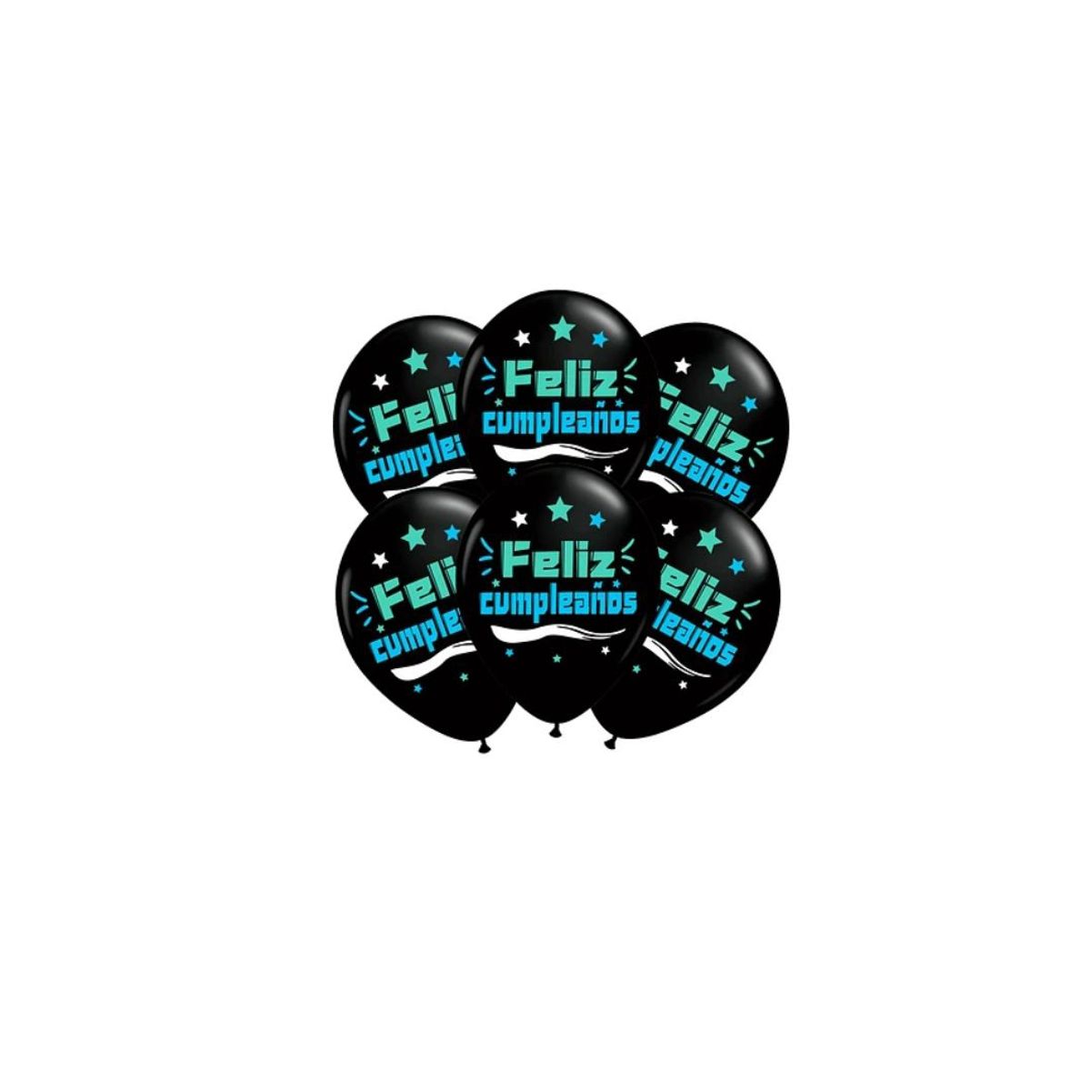 GENERICO - Set Globos Latex Feliz Cumpleaños Con Letras Celeste 6pcs