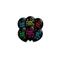 GENERICO - Set Globos Latex Cumpleaños Negro Con Letras Multicolor 6Pcs
