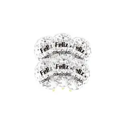 GENERICO - Globos Látex Feliz Cumpleaños Con Confeti Plateado 6pcs