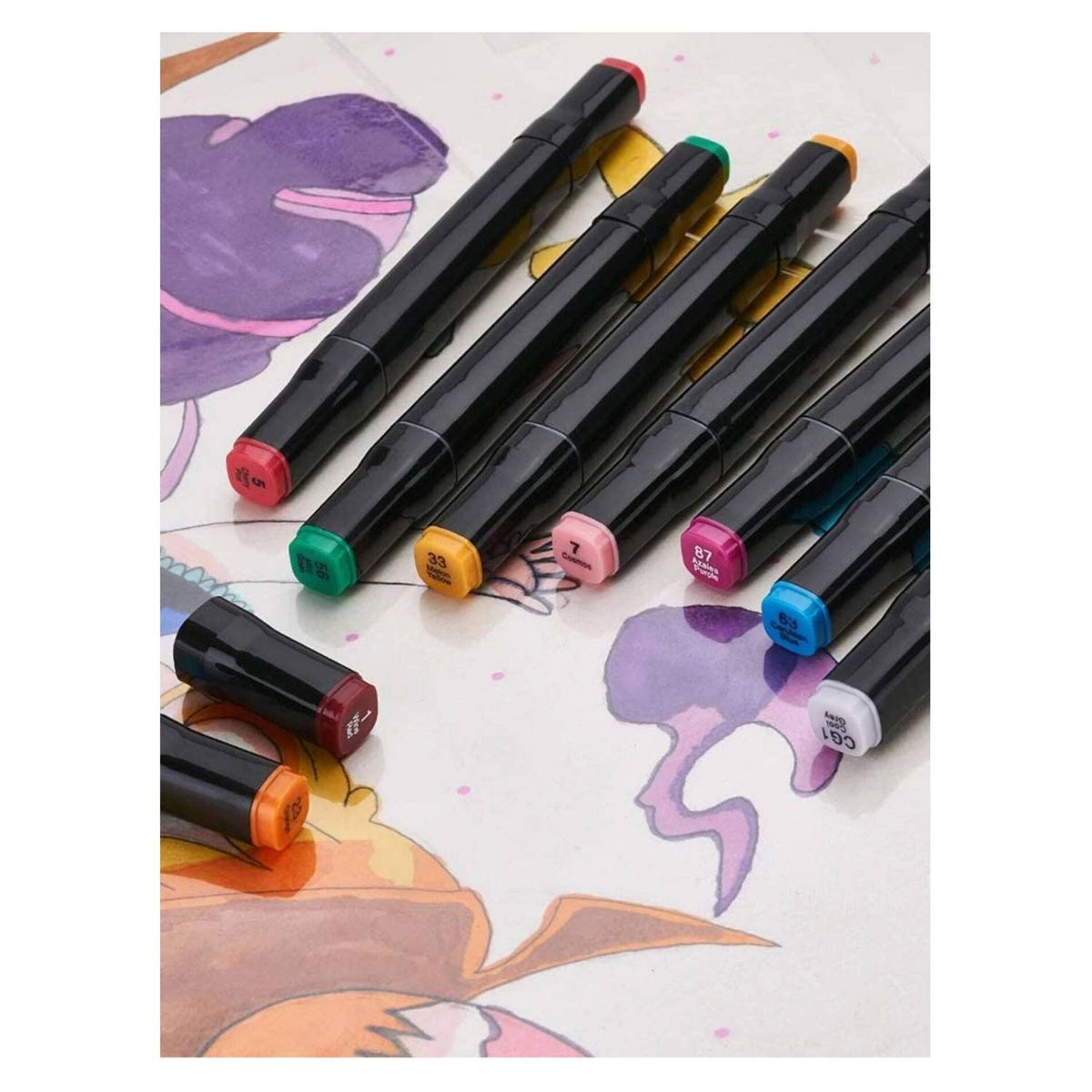 GENERICO - Set 24 Marcadores Doble Punta Con Estuche Plumones Artístic