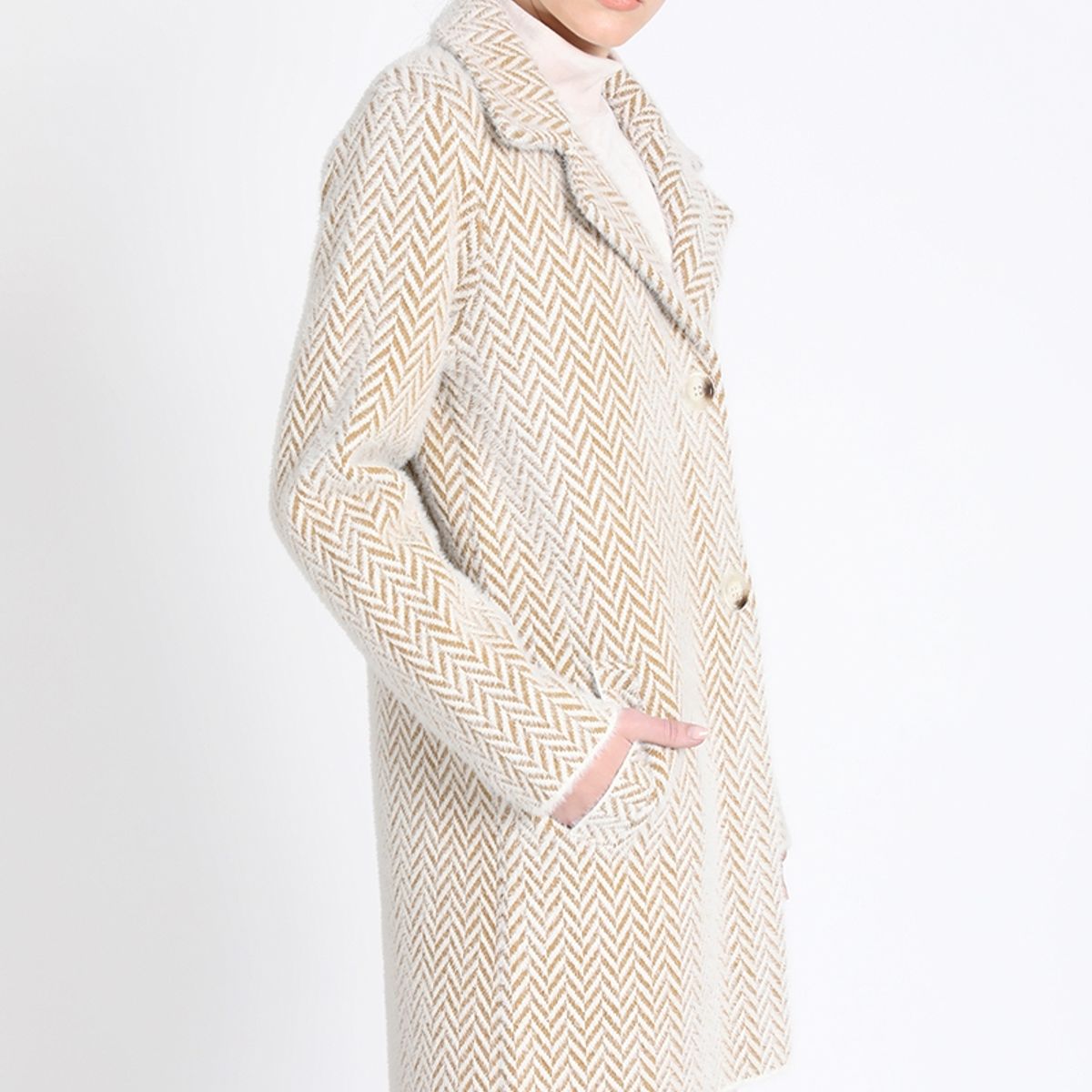 LIOLA - Chaqueton Recto Tejido Punto Zig Zag, Beige Liola
