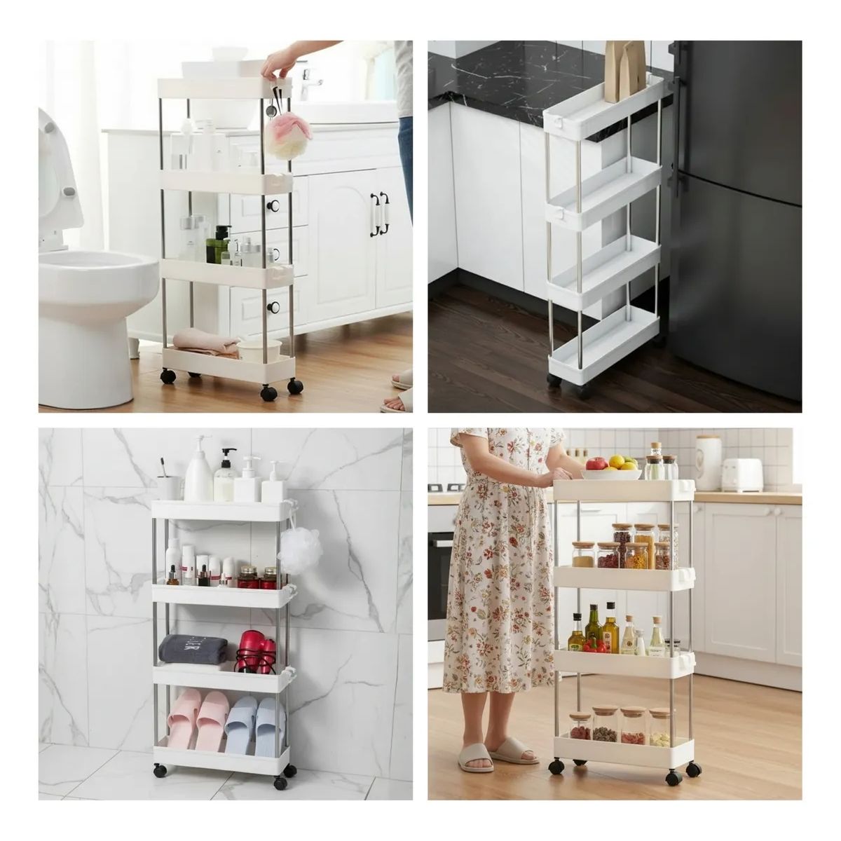 GENERICO - Estante 4 Niveles Carrito Multifuncional con ruedas organizador cocina baño dormitorio