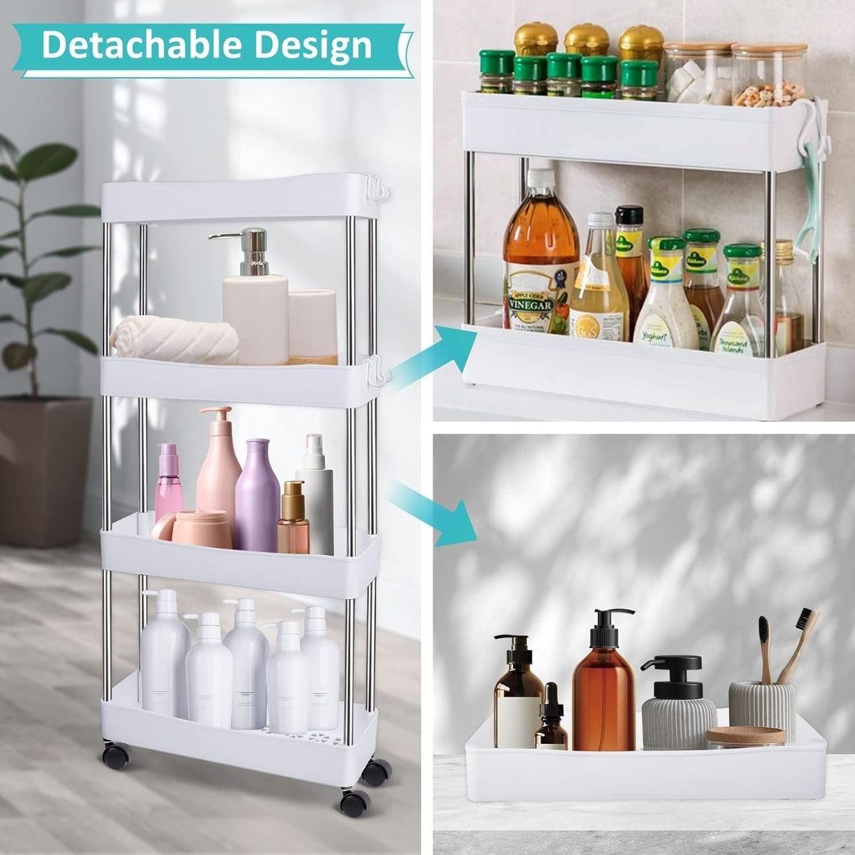 GENERICO - Estante Organizador Baño 4 Niveles Carrito Multifuncional Color Blanco…