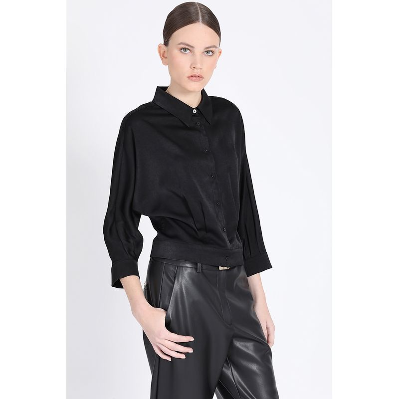 LIOLA - Blusa Kimono Satin Negro Liola