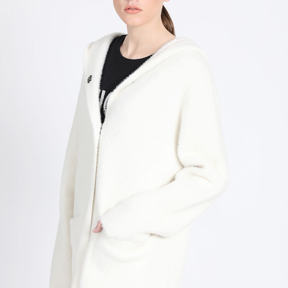 LIOLA - Chaqueton Recto Tejido Punto Capucha, Crudo Liola